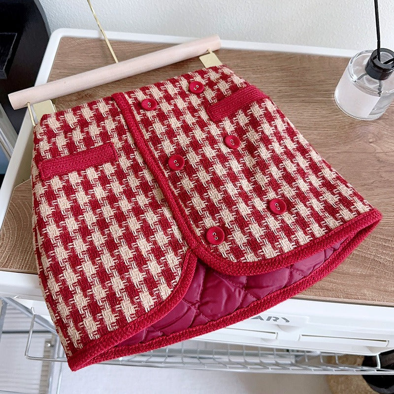 New Winter Girls' Warm Jacket and Short Skirt Two-piece Set