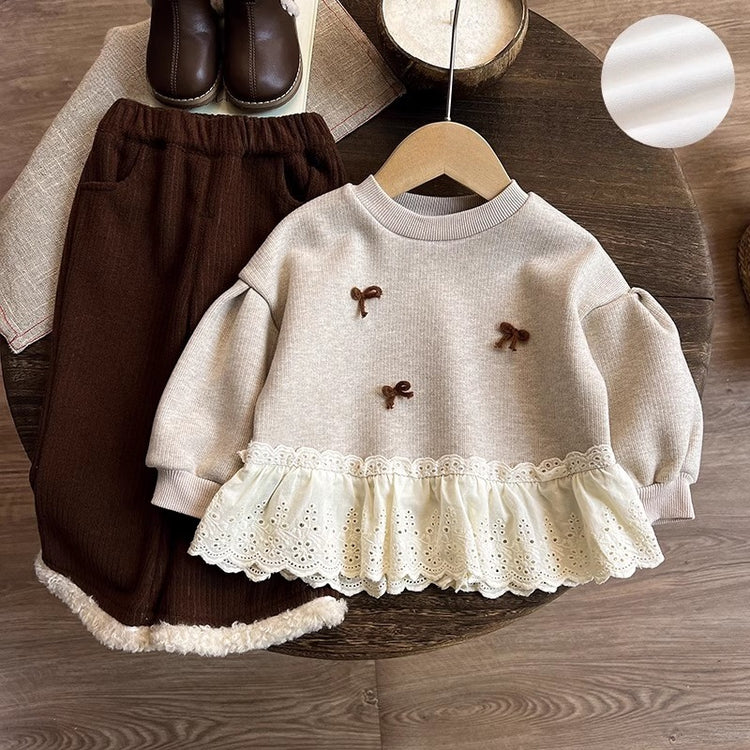 Girls' Winter Fleece Sweatshirt and Pants Two-piece Set