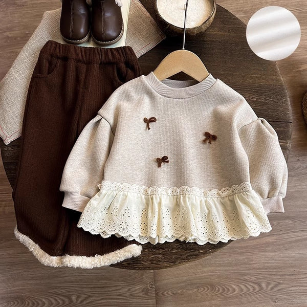 Girls' Winter Fleece Sweatshirt and Pants Two-piece Set