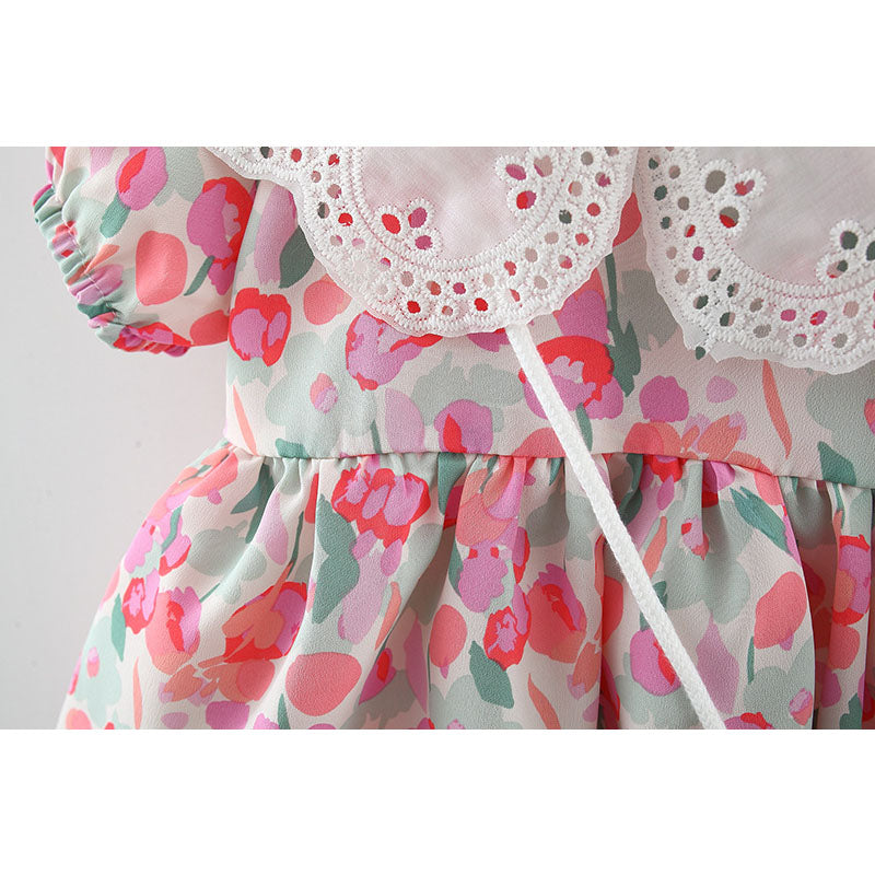 Baby Girl Floral-print Doll-neck Cutout Dress