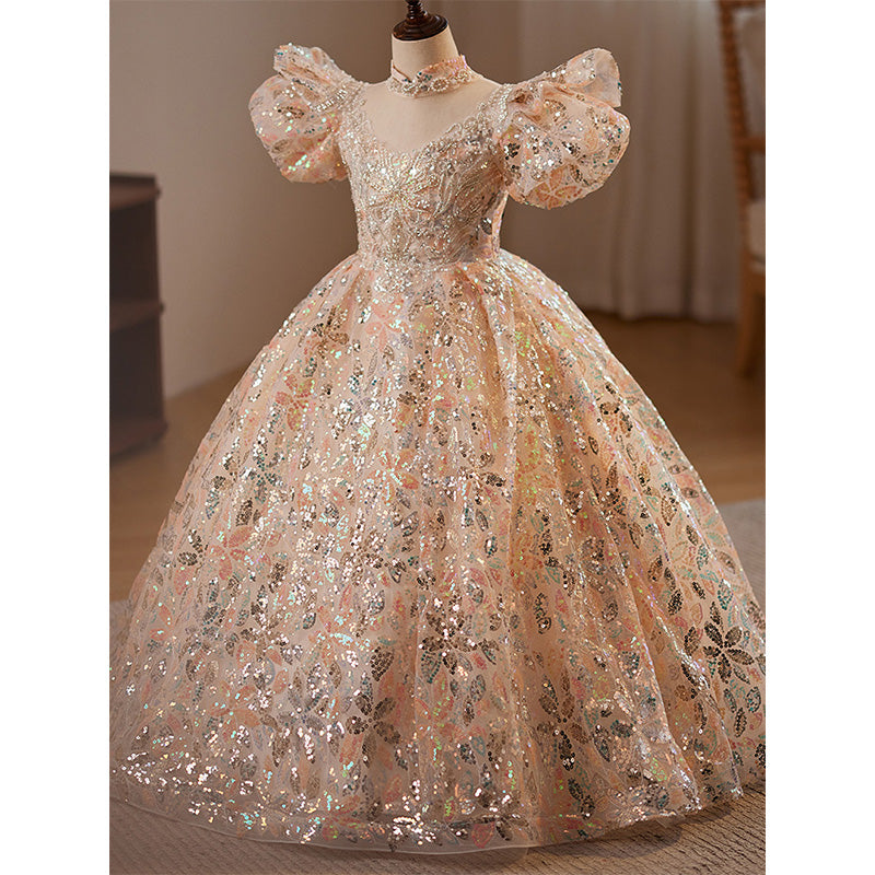 Cute Baby Girl Puffy Colorful Sequins Christmas Dress Toddler Birthday Princess Dress
