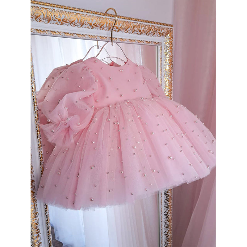 Cute Baby Girl Polka Dots Dress Toddler Pageant First Birthday Princess Dress