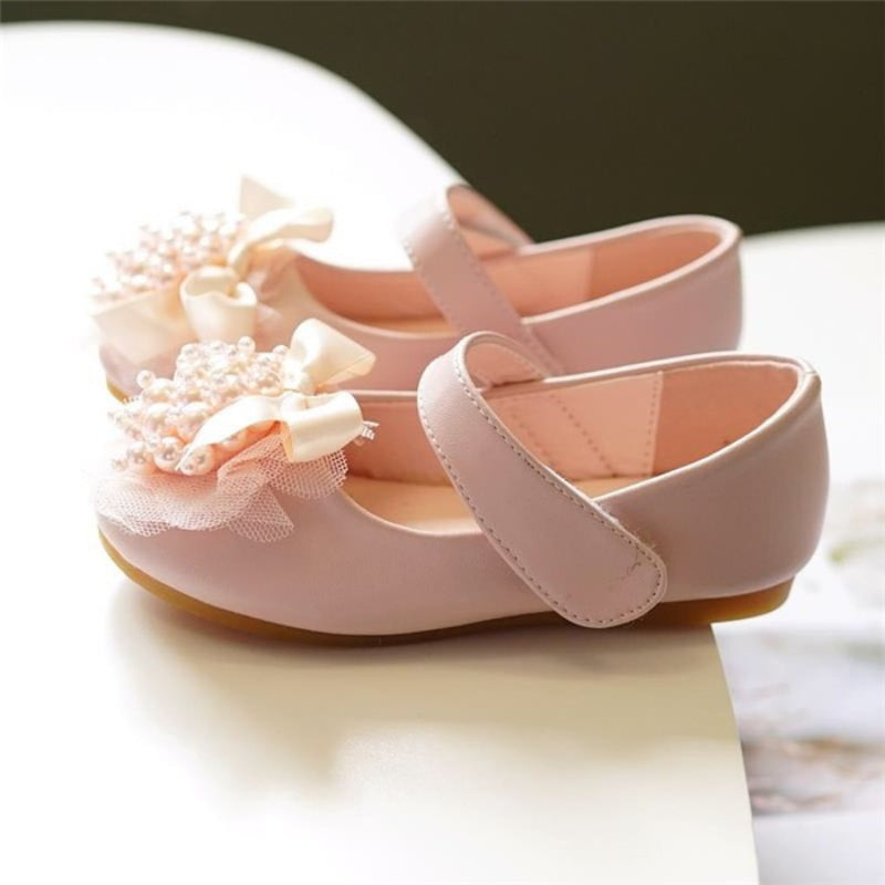 Girls' Pearl Flower Leather Princess Shoes