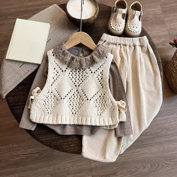 Spring Girls Long Sleeve T-shirt Vest Pants Three-piece Set