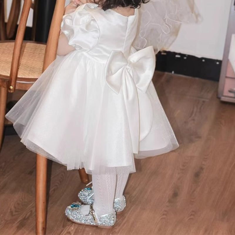 Baby White Communion Dress Girl Birthday Puffy Princess Dress