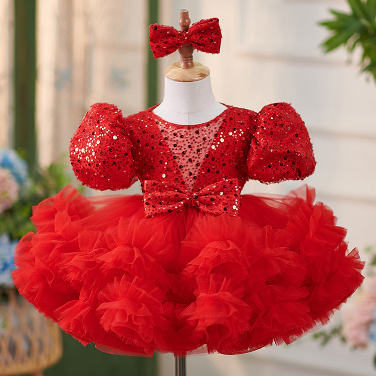 Cute Baby Girl Puffy Sequins Pageant Dress Toddler Birthday Communion  Princess Dress