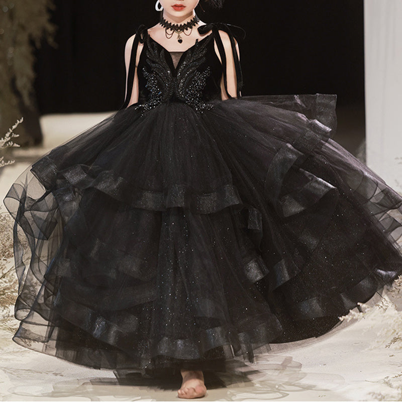 Elegant Baby Girls Black Strapless Tulle Ball Gown Toddler Princess D marryshe Elegant Baby Girls Black Strapless Tulle Ball Gown Toddler Princess D marryshe