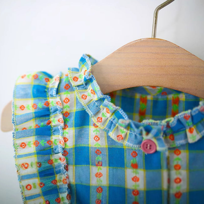 New Summer Girls Plaid Ruffled Princess Dress
