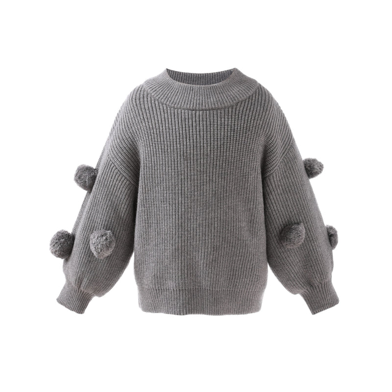 Children's Round Neck Sweater Long Sleeve Fur Ball Sweater