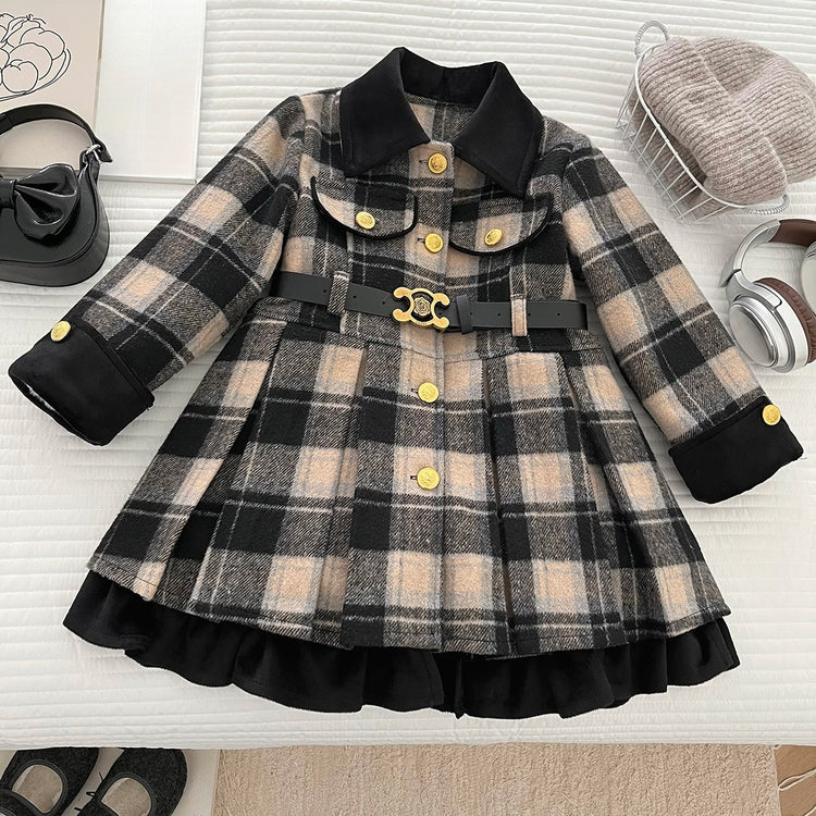 Girls Winter Cute Color-blocked Plaid Coat
