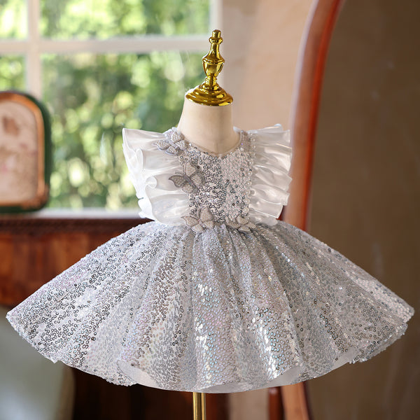 Girls Communion Dress Children's Sequin Birthday Dress Flower Girl Princess Dress