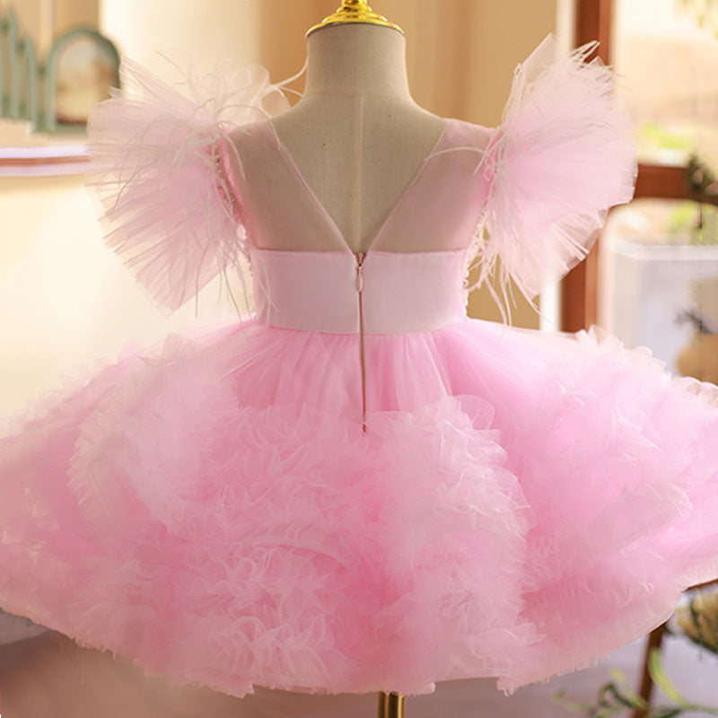 Baby Girl Birthday Party Pearl Chiffon Back Zipper Princess Dress