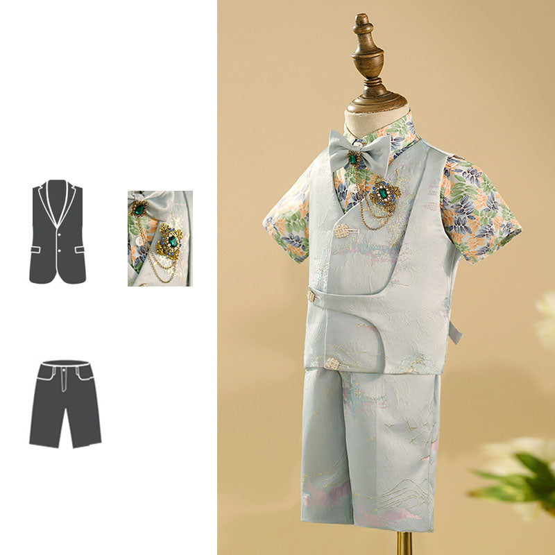 Baby Boy's British Style One-year-old Dress Floral Shirt Suit