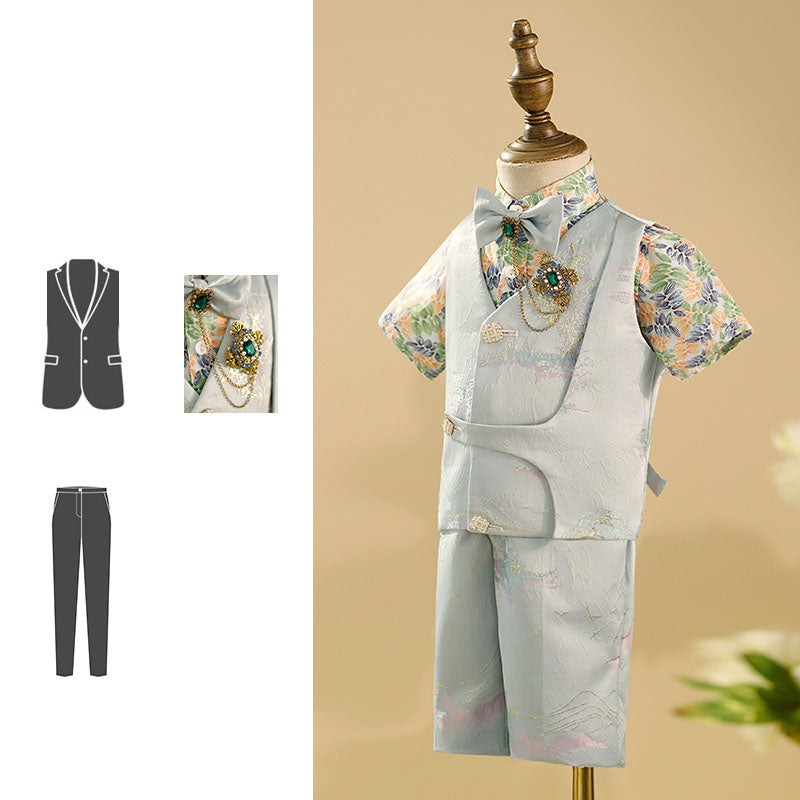 Baby Boy's British Style One-year-old Dress Floral Shirt Suit