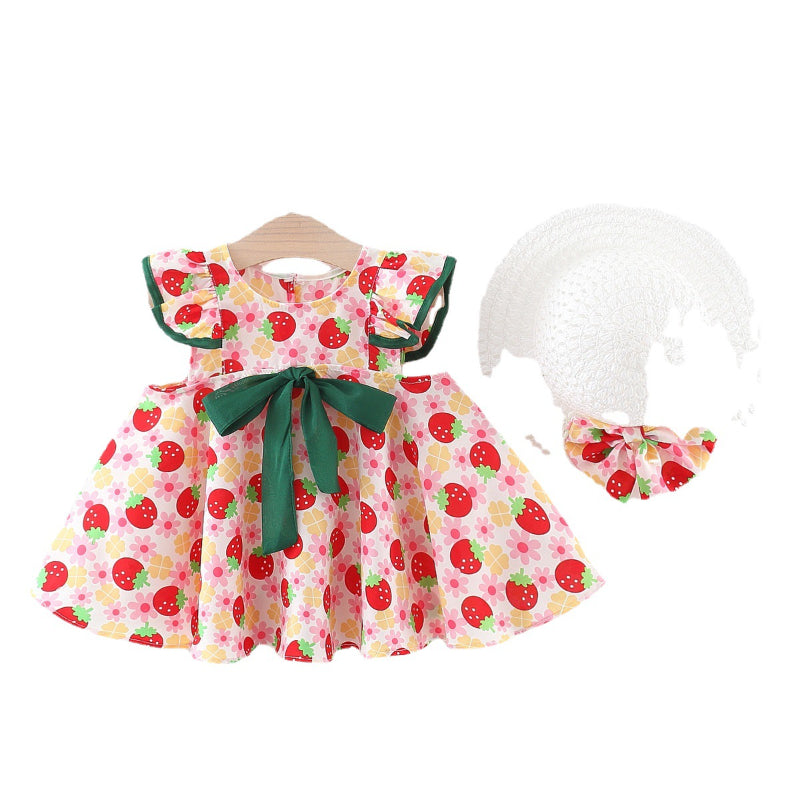 Baby Girl Dress Bow-knotted Floral Dress with Flying Sleeves