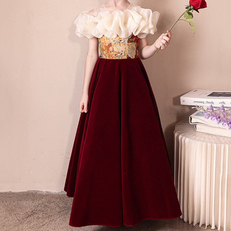 Girls Red Ball Gown Girls Birthday Dress Children's Party Princess Dress