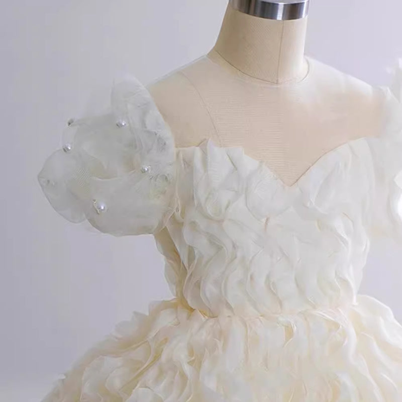 Elegant Baby White Puffy Flower Girl Dress Toddler Party Prom Dress