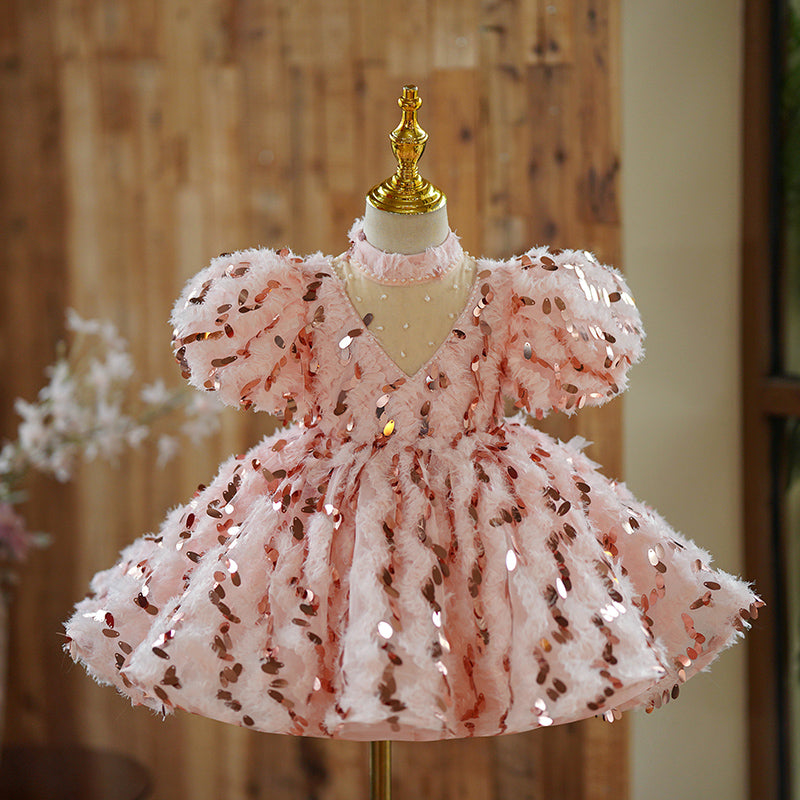 Elegant Baby Girls V-neck Sequined Puffy Princess Dress Toddler Costume