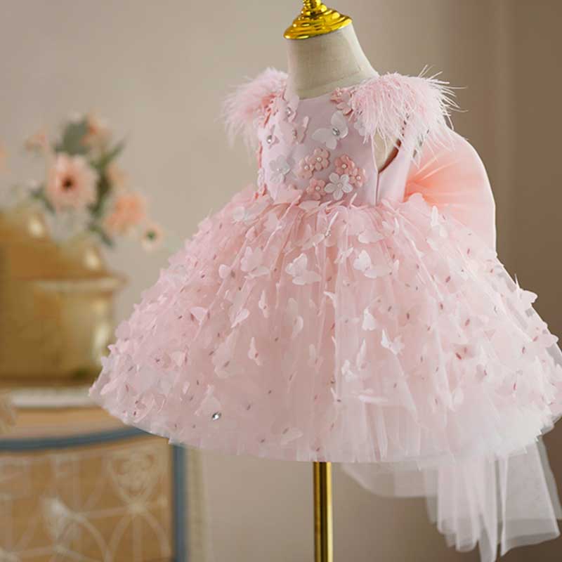 Cute Baby Birthday Party Tassel Sleeveless Dress Butterfly Flower Princess Dress