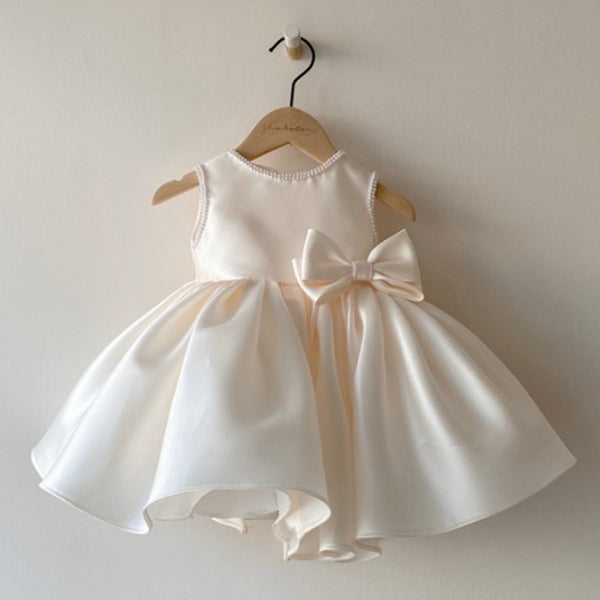 Toddler Prom Dress Little Girl White Baptism Sleeveless Puffy Princess Dress