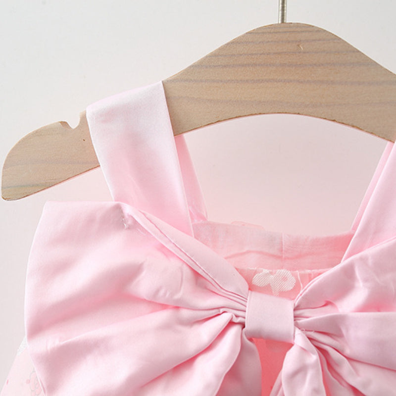 Summer Girls Dress Flower Bowknot Suspender Princess Dress