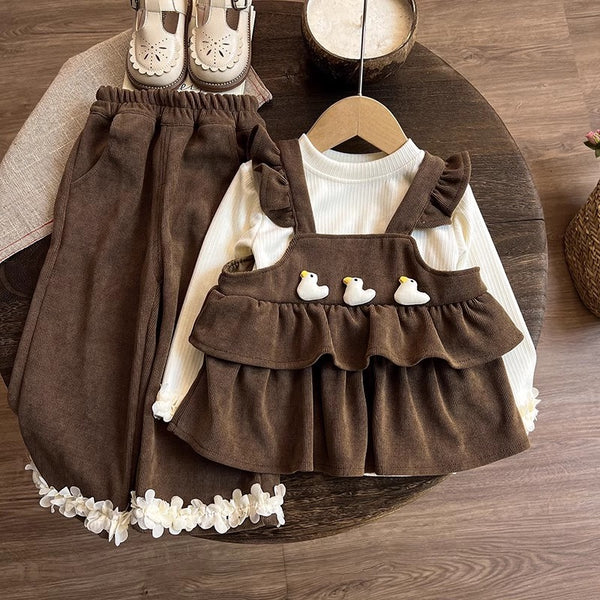 Girls' Autumn Tops Bottoming Shirt and Wide-leg Pants Three-piece Set