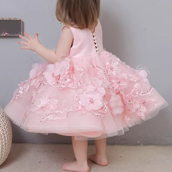 Cute Baby Girl Embroidery Pageant Dress Toddler Birthday Party Ball Gown