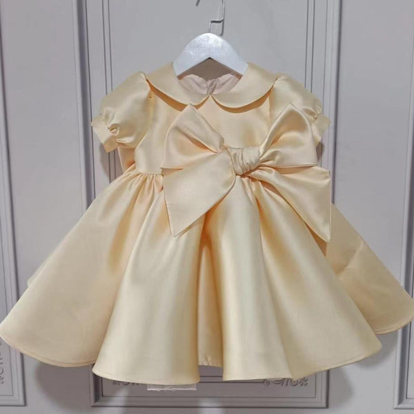 Elegant Baby Champagne Baby Doll Collar Big Bow Princess Dress Toddler Pageant Dresses