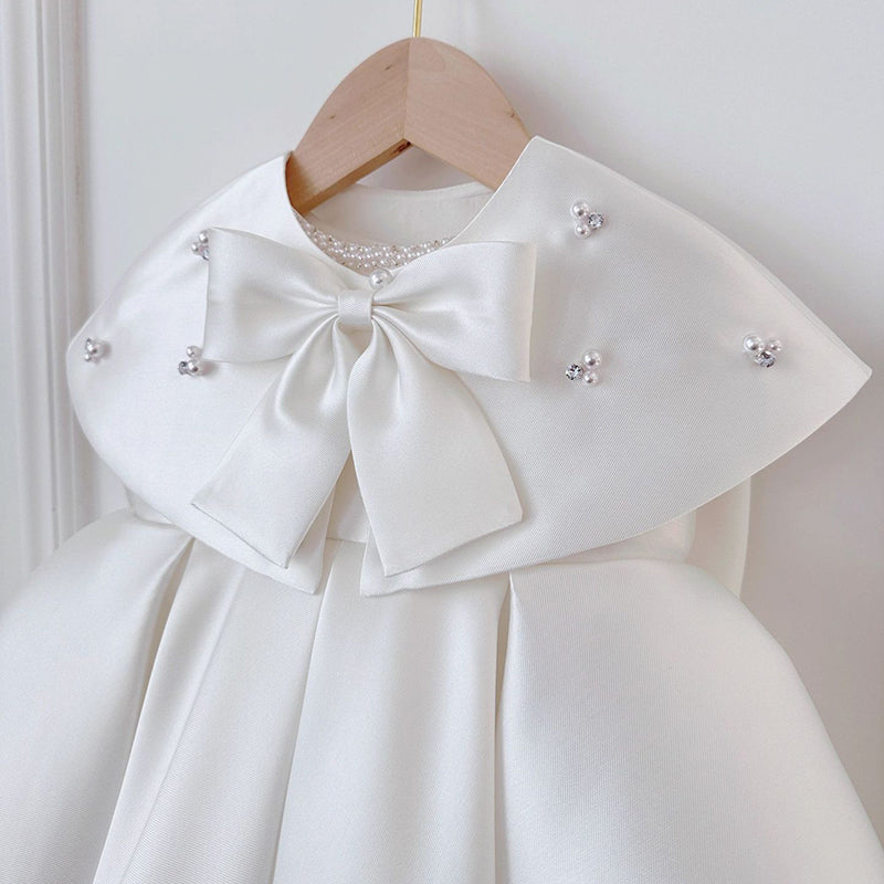 Elegant Baby Girl White Shawl First Communion Dress Toddler Christening Dress