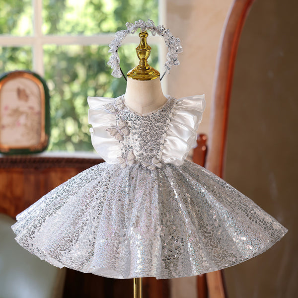 Girls Communion Dress Children's Sequin Birthday Dress Flower Girl Princess Dress
