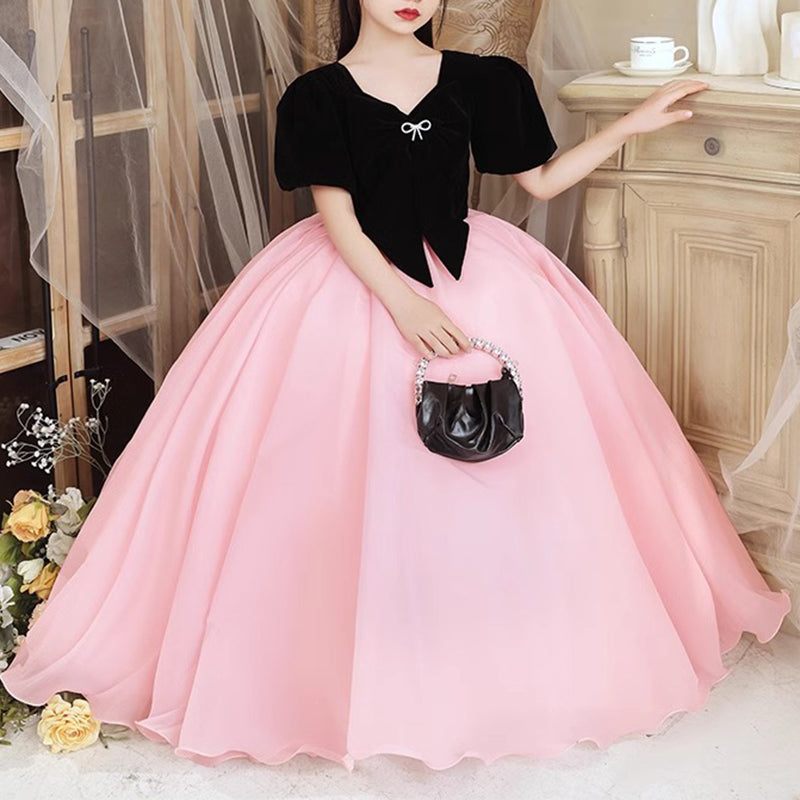 Elegant Baby Puff Sleeve Pink Tutu Toddler Girls Pageant Dresses