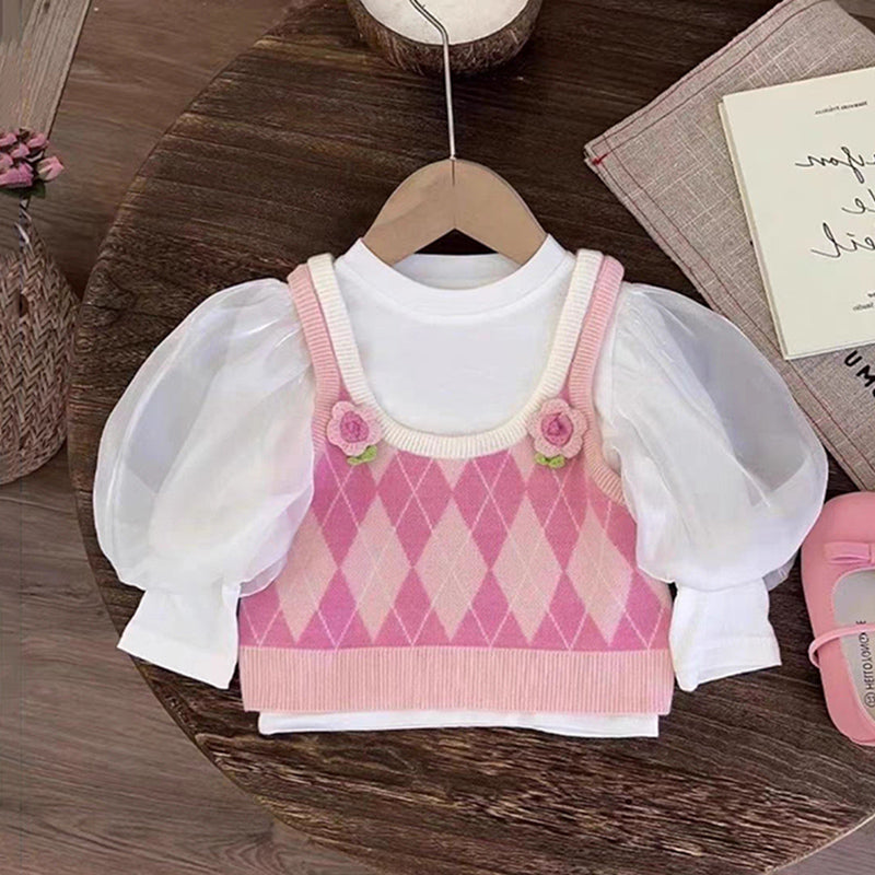 Cute Baby Girl Puff Sleeve Three-piece Set