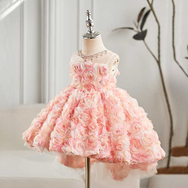 Girls Pink Birthday Dress Flower Girl Wedding Dress Princess Dress