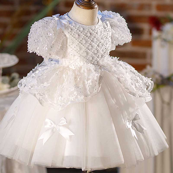 Toddler Prom Dress Girl Birthday Party Wedding Christening Dress Bowknot Mesh Princess Dress
