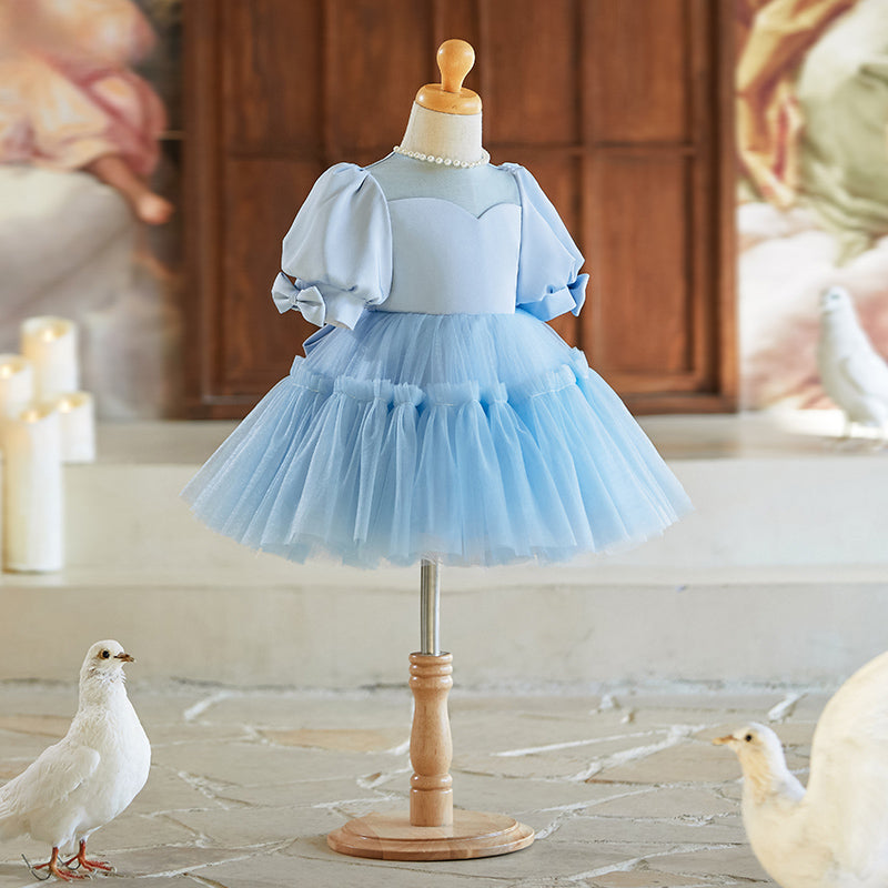 Girls Birthday Blue Dress Summer Flower Girl Princess Dress