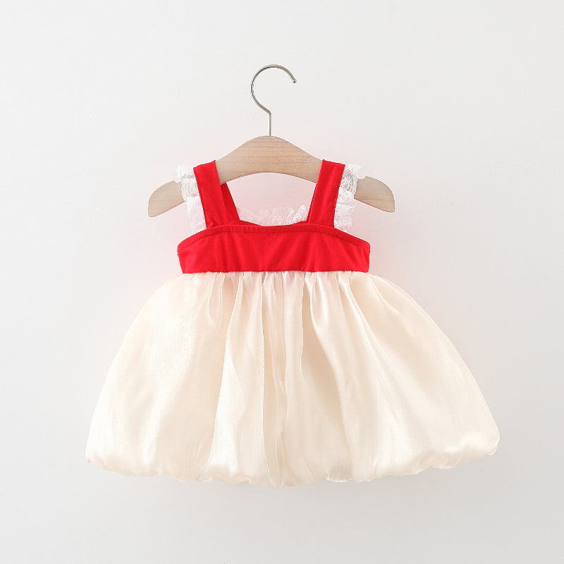 Baby Girl Bow Stitching Color Contrast Cute Dress