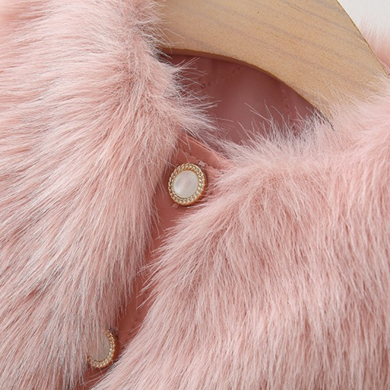 Girls' Winter Leather Pocket Single-Breasted Fur Vest