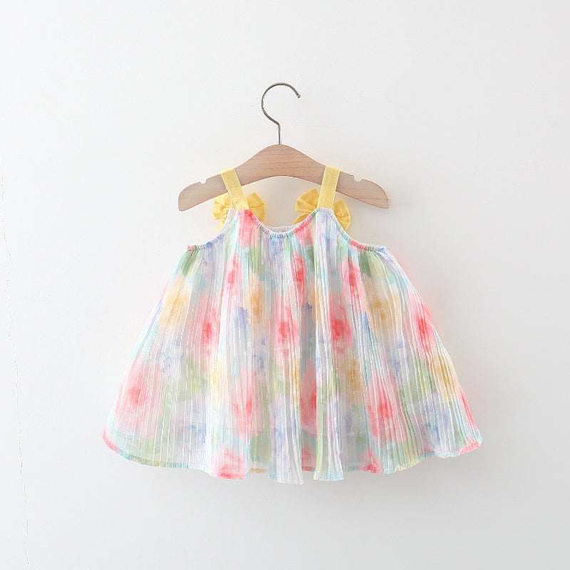 Toddler Dress Cute Baby Bow Strap Rainbow Dress