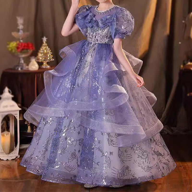 Children's Purple Dress Girls Birthday Party Princess Dress