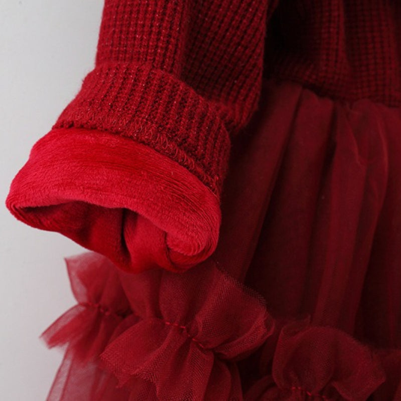 Girls' Winter Shawl Collar Tulle Princess Dress