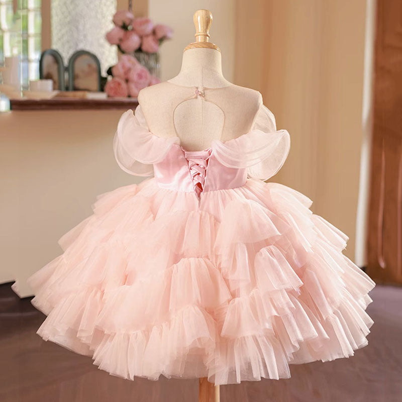 Toddler Pageant Pink Curl Fluffy Princess Dress