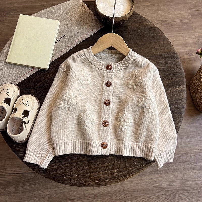 Girls' Autumn New Knitted Sweater Cardigan Bottoming Shirt Pants Three-piece Set