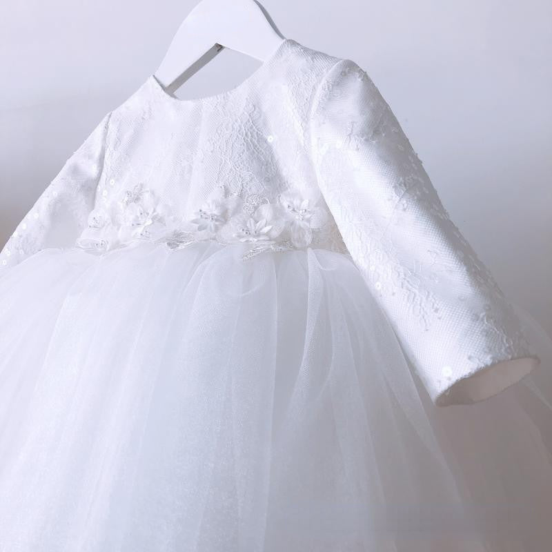 Baby Girl Christening Dress Long Sleeve Bow Princess Dress