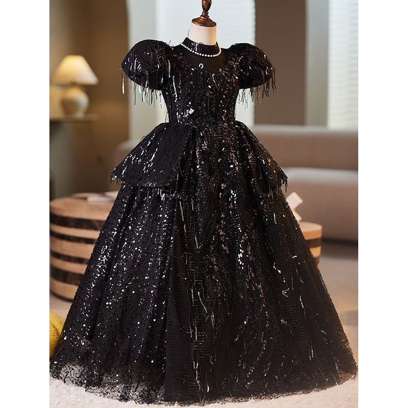 Girls Black Birthday Dress Flower Girl Puff Princess Dress