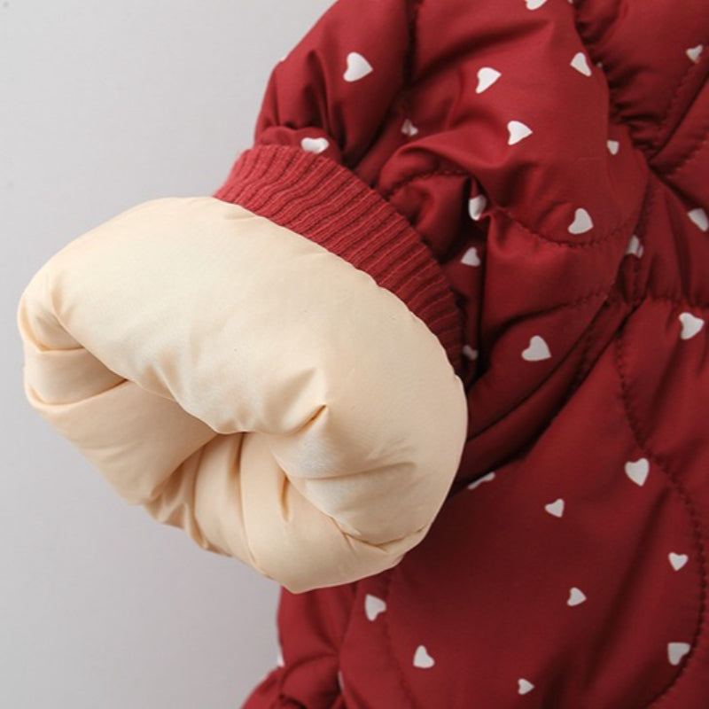 Winter Girls' Heart-shaped Hooded Cotton Coat