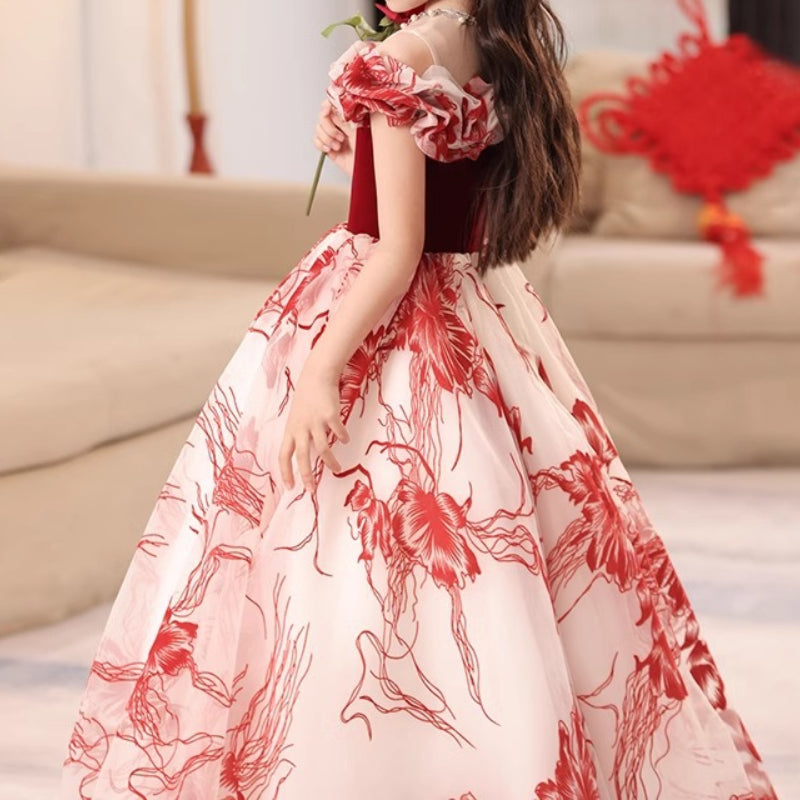 Red Girls Dress Children's Birthday Princess Dress