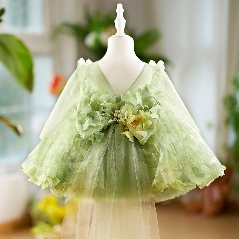 Girls Green Birthday Dress Flower Girl Elegant Princess Dress