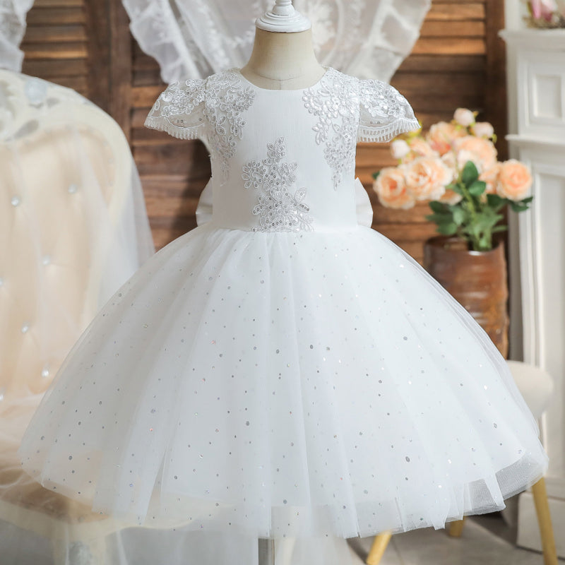 Toddler Birthday Party Wedding Sequin Bow Mesh Christening Princess Dress