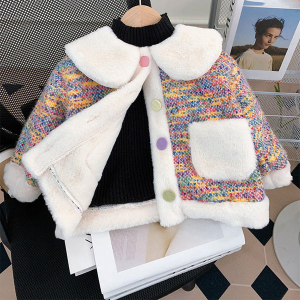 Cute Baby Girl Doll Collar New Year's Warm Sweater Three-piece Set