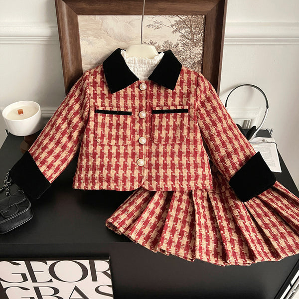Cute Warm Girls Christmas Dress New Year Toddler Two-piece Dress Suit